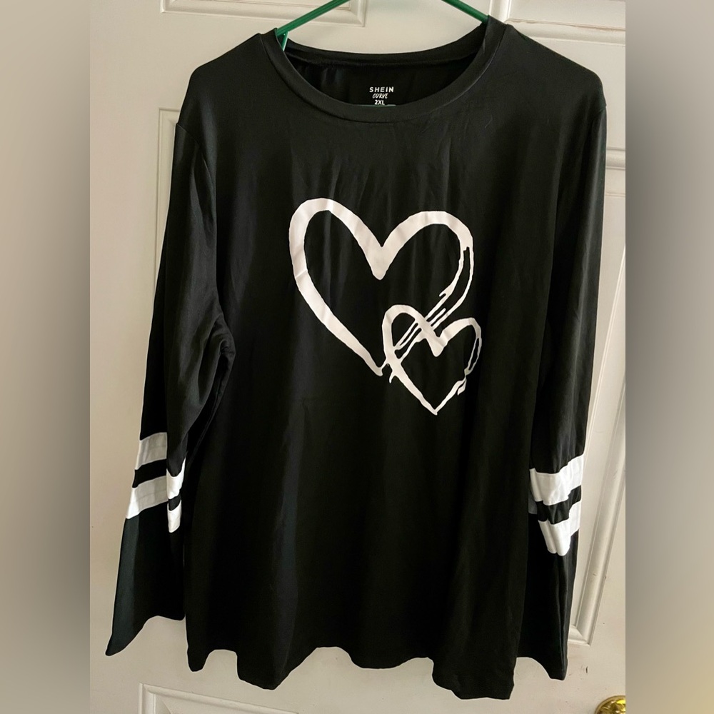 SHEIN Black Long Sleeve T-Shirt with White Stripes